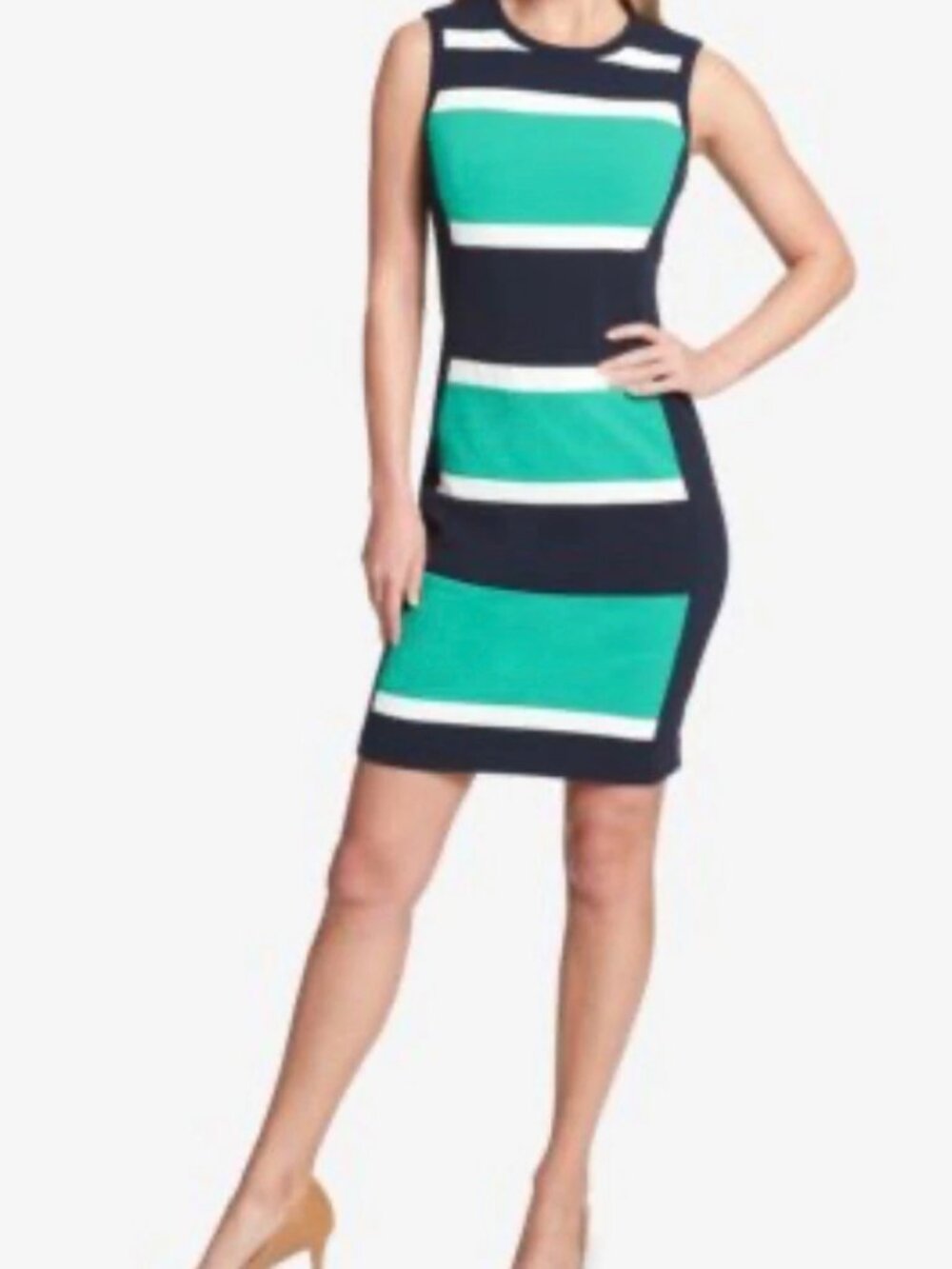 NWT Tommy Hilfiger Colorblock Striped Sheath Dress Sleeveless Navy Green White 4